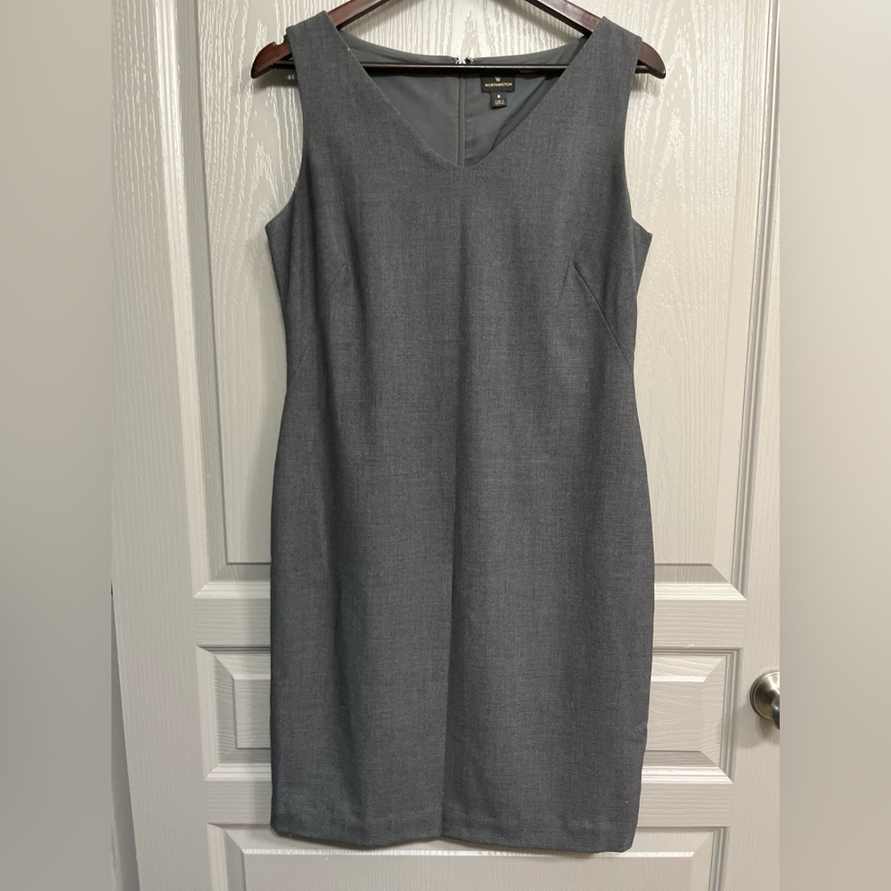 Grey v-neck sheath dress size 8.